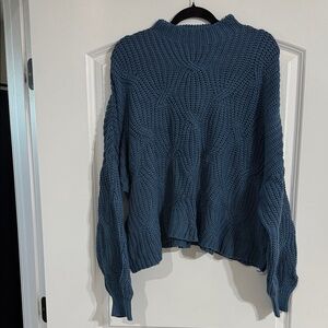 Cozy Blue Cable Knit Turtleneck Sweater